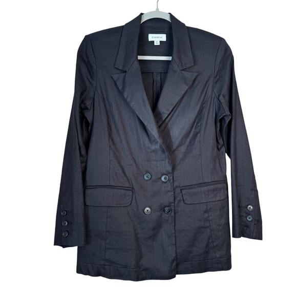 Evereve Blazer Alexa Double Breasted Menswear Black Linen Women's Size XS - Picture 3 of 9
